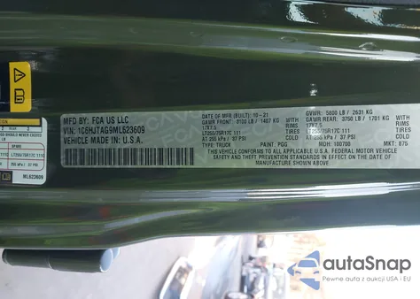 2021 Jeep Gladiator Willys 4X4 from USA, damaged, VIN 1C6HJTAG9ML623609